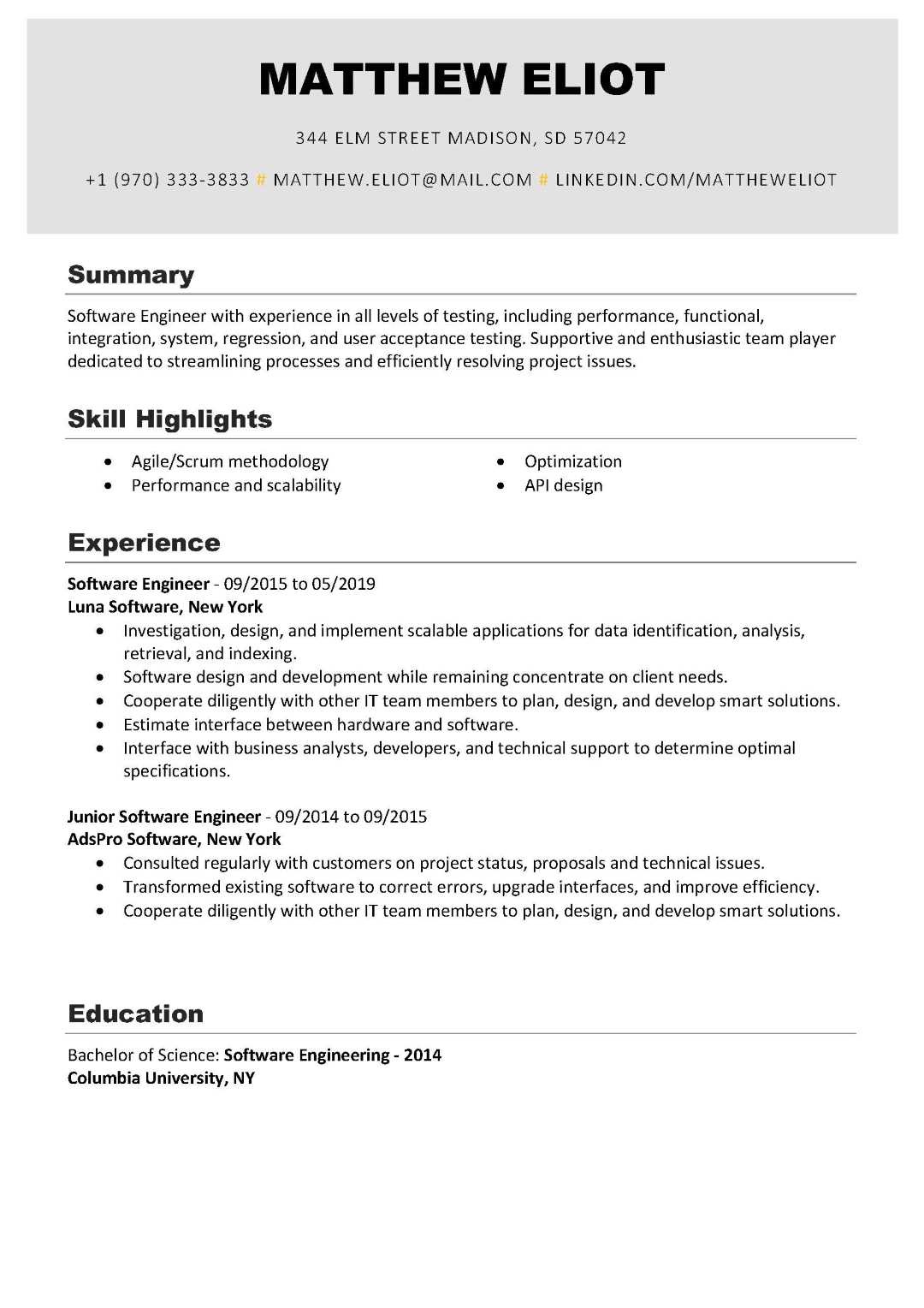 Simple resume template Mono