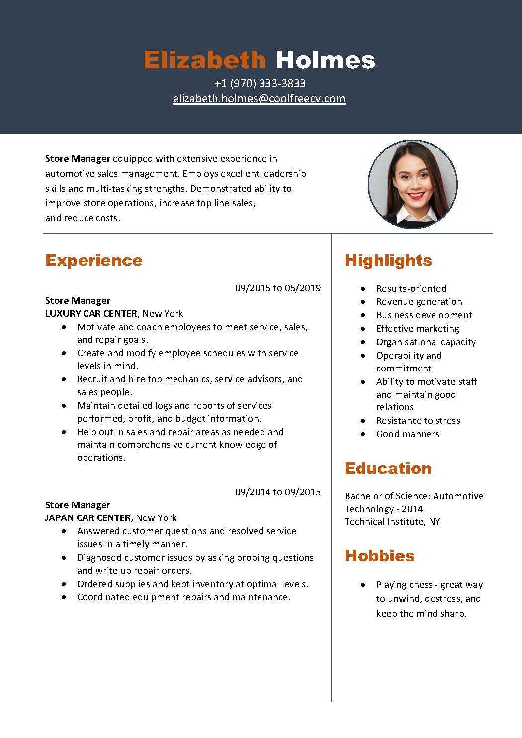 Simple resume template Depth of the sea